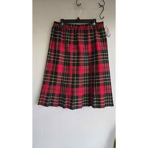 TOG Shop Petite Red & Black Plaid Midi Skirt - Pleated - Elastic Waist - Size 4P